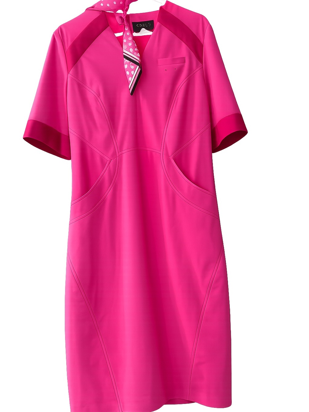 Delta Pink Solid V-Neck Sheath Dress, Short Sleeve, Knee Length, Zip sz 14 Tall